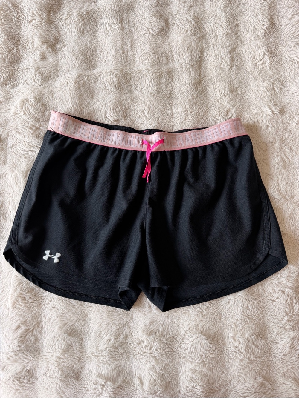 Under Armour Black Athletic Shorts with Pink Waistband and Drawcord